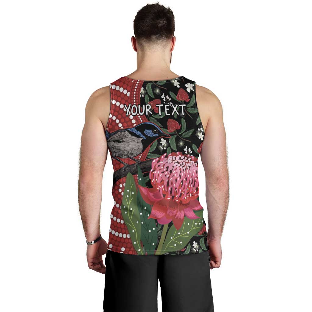 Personalised Australia Waratah And Superb Fairywren Men Tank Top Aboriginal Art