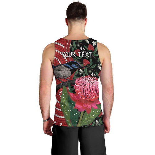 Personalised Australia Waratah And Superb Fairywren Men Tank Top Aboriginal Art