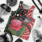 Personalised Australia Waratah And Superb Fairywren Men Tank Top Aboriginal Art
