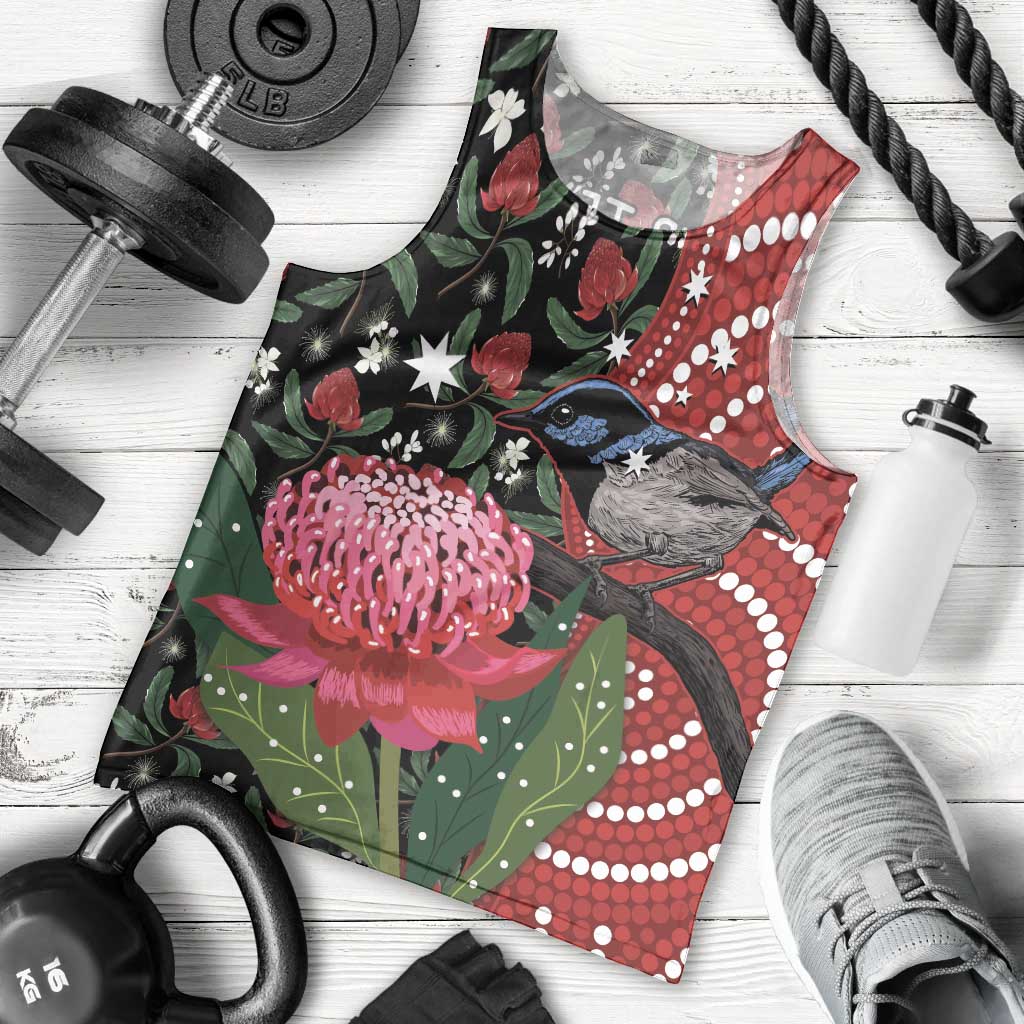 Personalised Australia Waratah And Superb Fairywren Men Tank Top Aboriginal Art