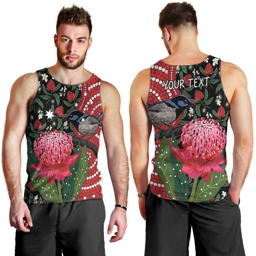Personalised Australia Waratah And Superb Fairywren Men Tank Top Aboriginal Art