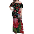 Personalised Australia Waratah And Superb Fairywren Off Shoulder Maxi Dress Aboriginal Art