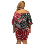 Personalised Australia Waratah And Superb Fairywren Off Shoulder Short Dress Aboriginal Art