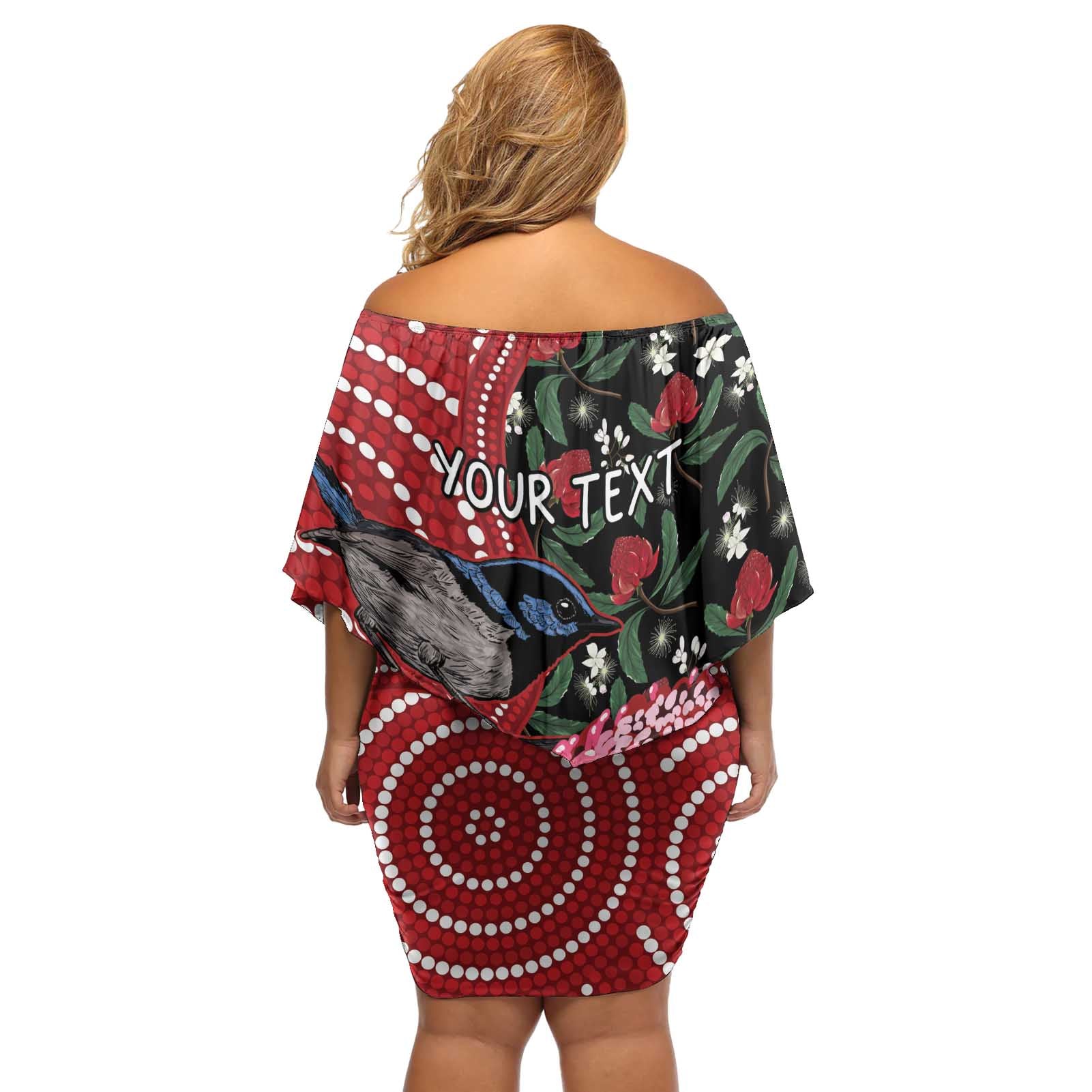 Personalised Australia Waratah And Superb Fairywren Off Shoulder Short Dress Aboriginal Art