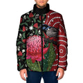 Personalised Australia Waratah And Superb Fairywren Padded Jacket Aboriginal Art - Aussie Hoodie