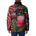 Personalised Australia Waratah And Superb Fairywren Padded Jacket Aboriginal Art - Aussie Hoodie