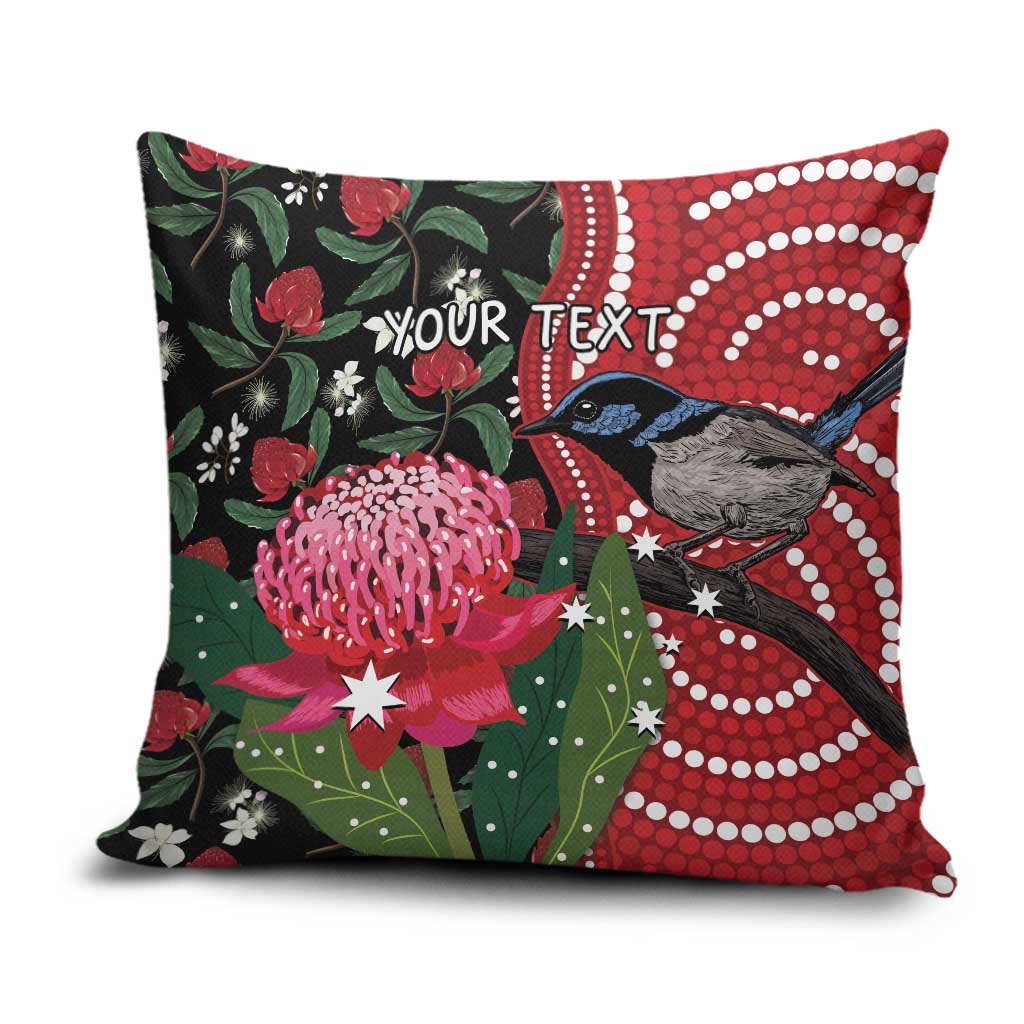 Personalised Australia Waratah And Superb Fairywren Pillow Cover Aboriginal Art - Aussie Hoodie