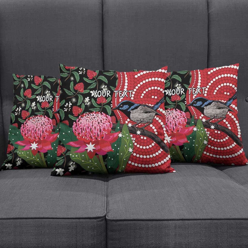 Personalised Australia Waratah And Superb Fairywren Pillow Cover Aboriginal Art - Aussie Hoodie