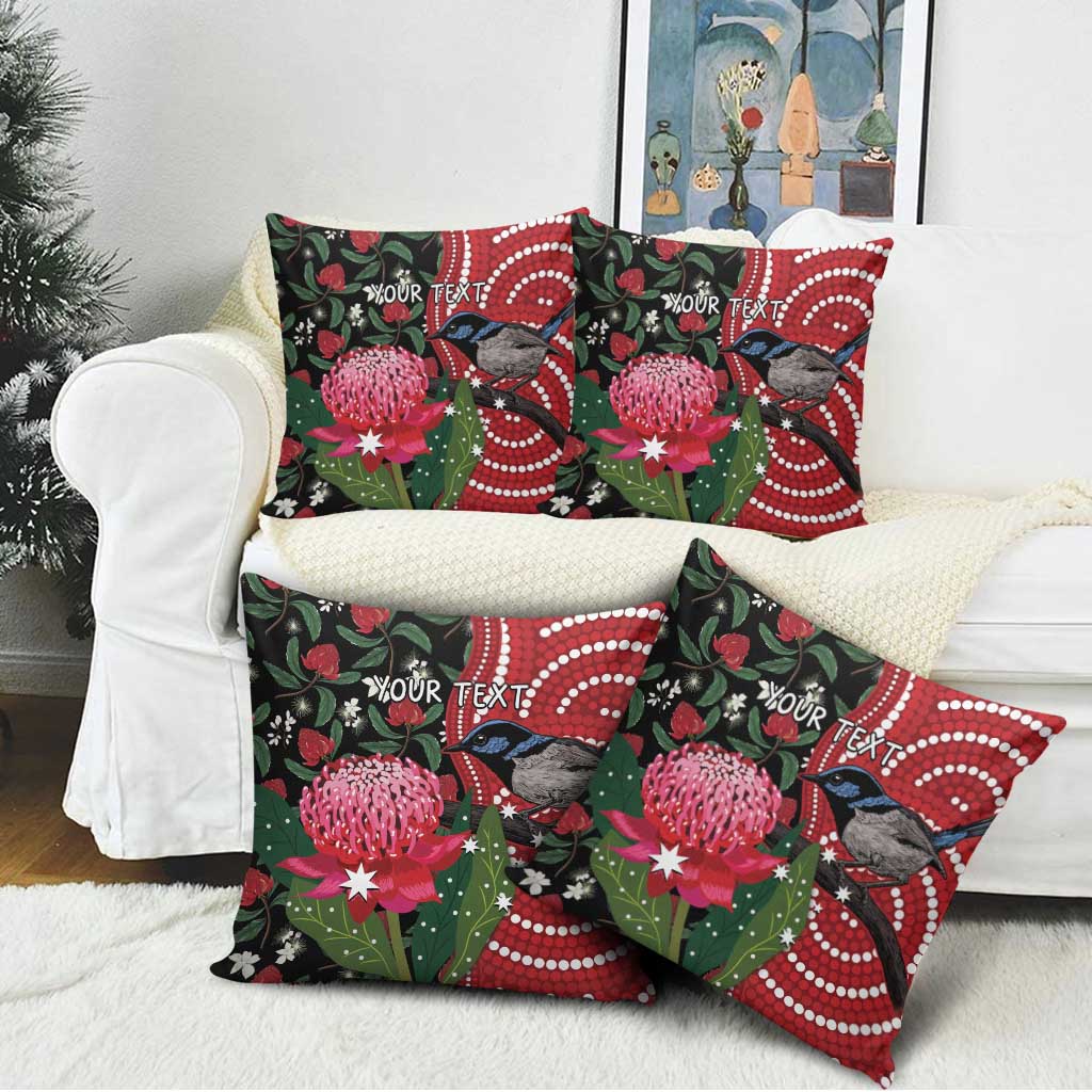 Personalised Australia Waratah And Superb Fairywren Pillow Cover Aboriginal Art - Aussie Hoodie