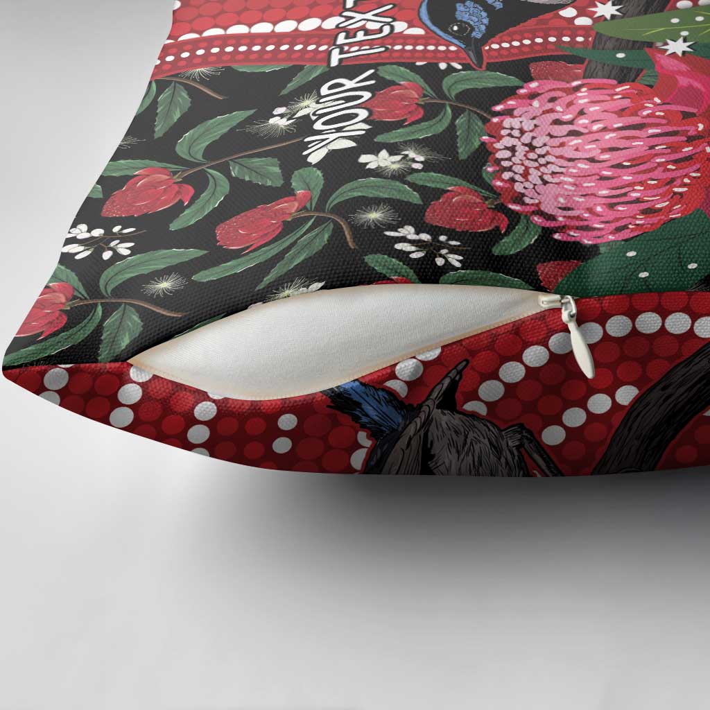 Personalised Australia Waratah And Superb Fairywren Pillow Cover Aboriginal Art - Aussie Hoodie