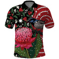 Personalised Australia Waratah And Superb Fairywren Polo Shirt Aboriginal Art