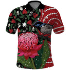 Personalised Australia Waratah And Superb Fairywren Polo Shirt Aboriginal Art