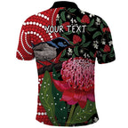 Personalised Australia Waratah And Superb Fairywren Polo Shirt Aboriginal Art