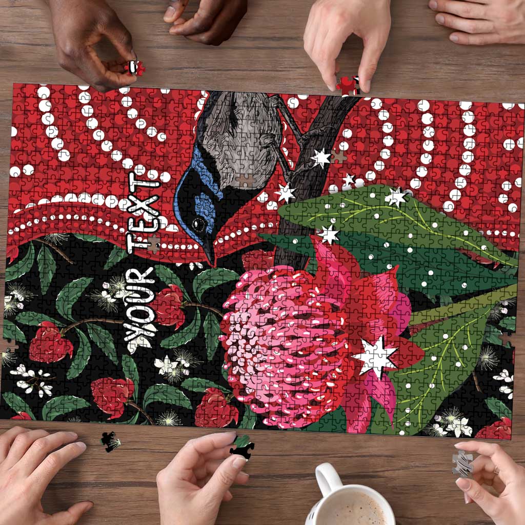 Personalised Australia Waratah And Superb Fairywren Puzzle Aboriginal Art - Aussie Hoodie