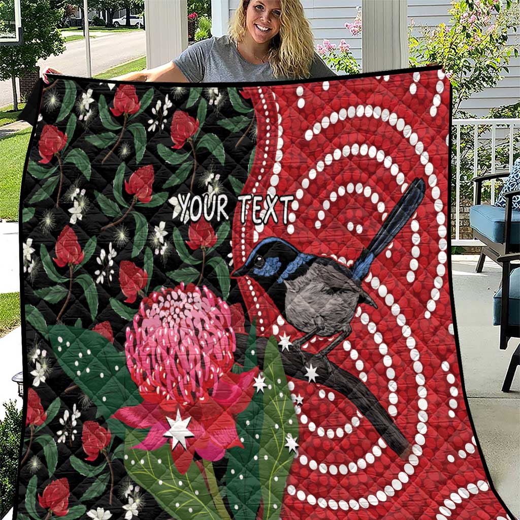 Personalised Australia Waratah And Superb Fairywren Quilt Aboriginal Art