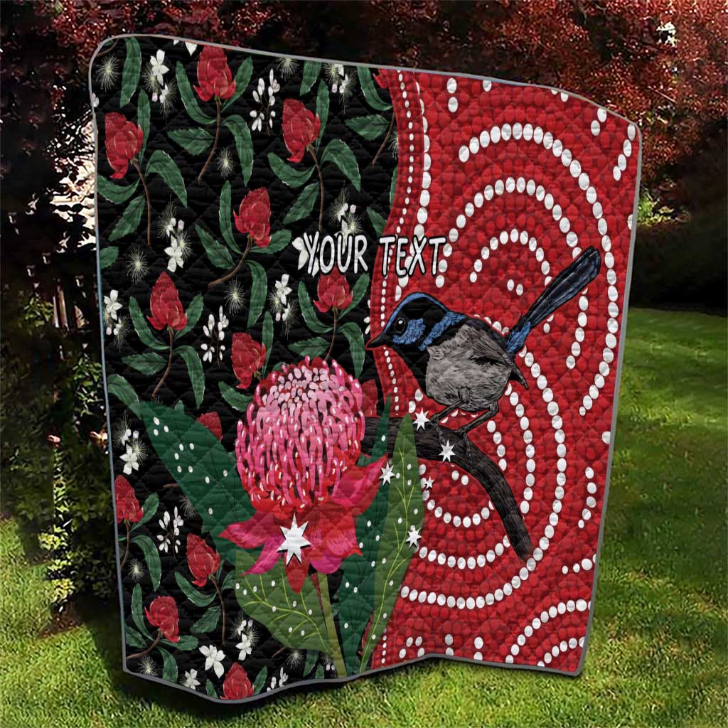 Personalised Australia Waratah And Superb Fairywren Quilt Aboriginal Art
