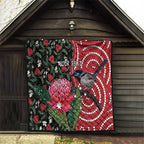 Personalised Australia Waratah And Superb Fairywren Quilt Aboriginal Art