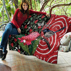 Personalised Australia Waratah And Superb Fairywren Quilt Aboriginal Art