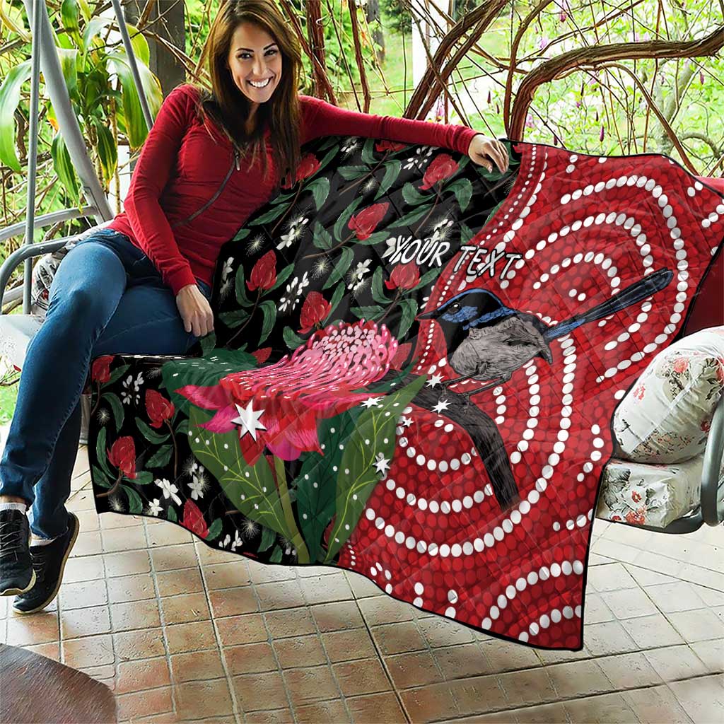 Personalised Australia Waratah And Superb Fairywren Quilt Aboriginal Art