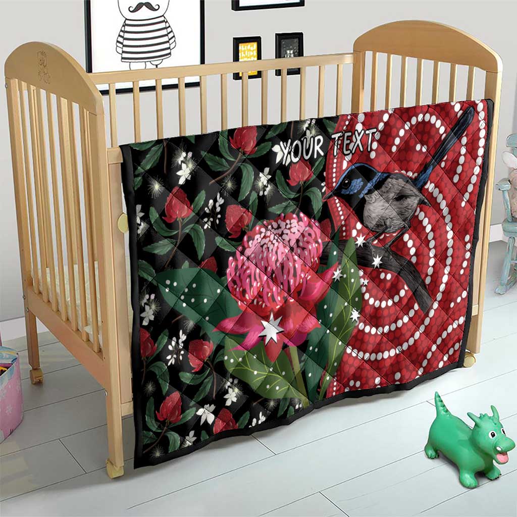Personalised Australia Waratah And Superb Fairywren Quilt Aboriginal Art