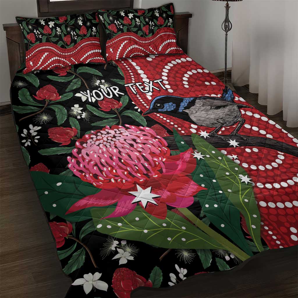 Personalised Australia Waratah And Superb Fairywren Quilt Bed Set Aboriginal Art