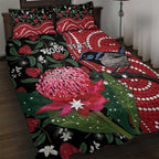 Personalised Australia Waratah And Superb Fairywren Quilt Bed Set Aboriginal Art
