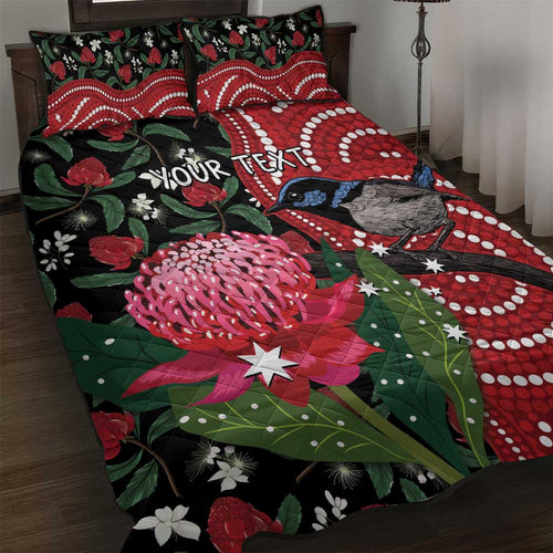 Personalised Australia Waratah And Superb Fairywren Quilt Bed Set Aboriginal Art