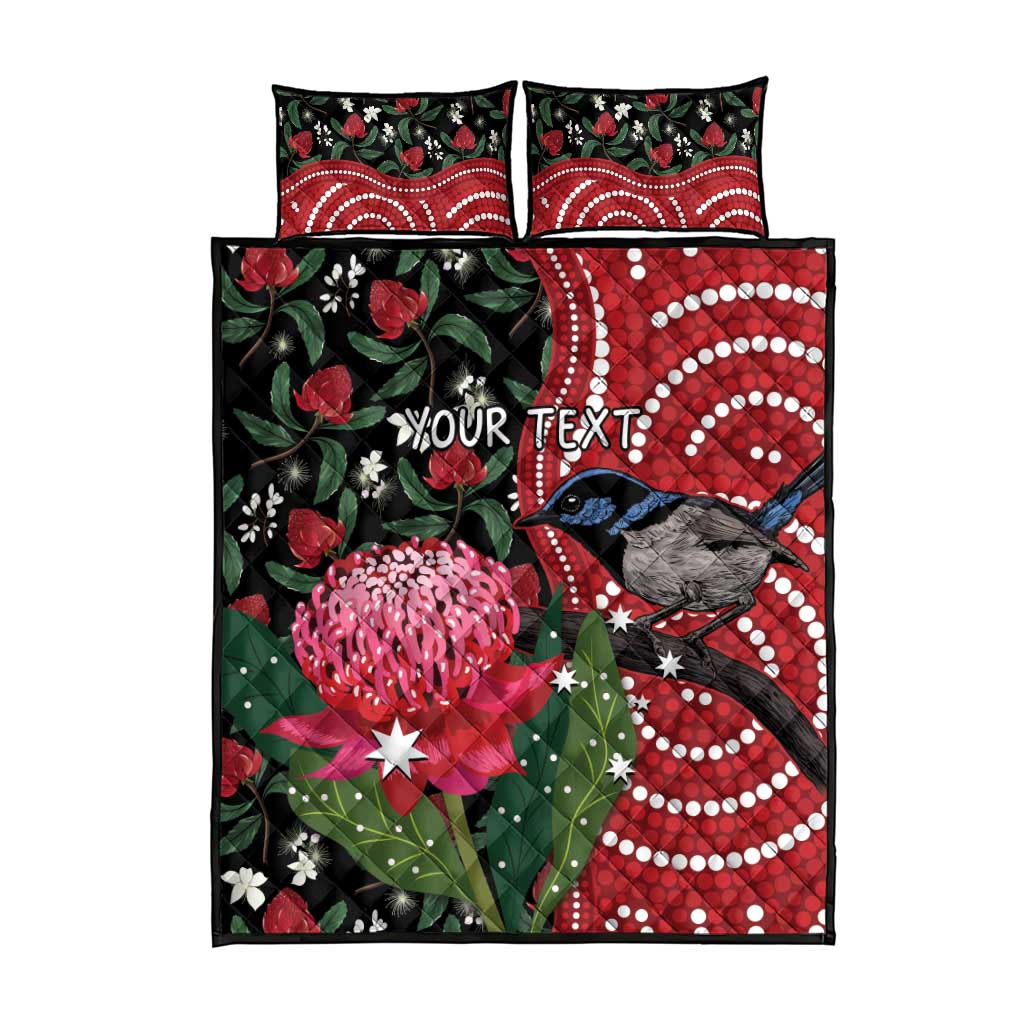 Personalised Australia Waratah And Superb Fairywren Quilt Bed Set Aboriginal Art