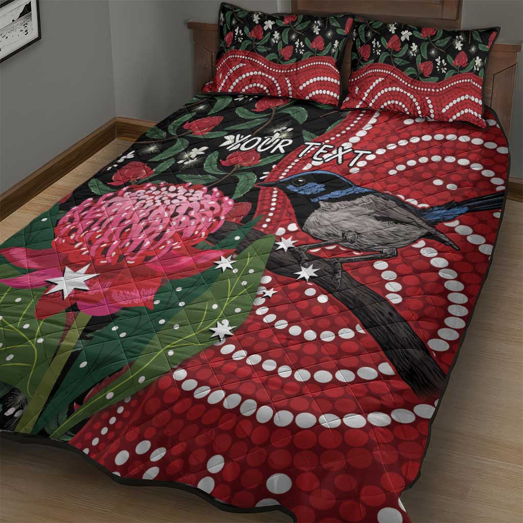 Personalised Australia Waratah And Superb Fairywren Quilt Bed Set Aboriginal Art