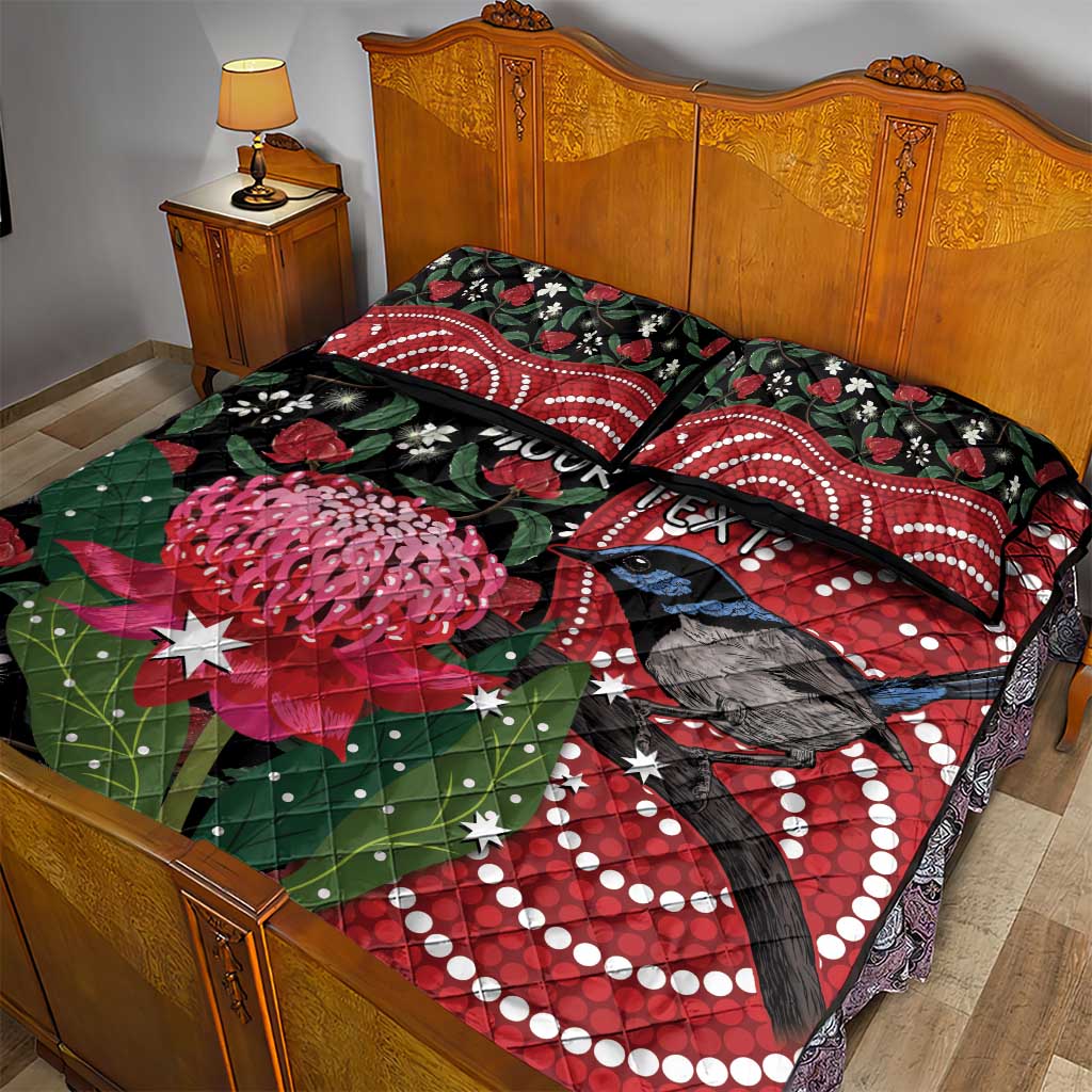 Personalised Australia Waratah And Superb Fairywren Quilt Bed Set Aboriginal Art