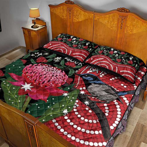 Personalised Australia Waratah And Superb Fairywren Quilt Bed Set Aboriginal Art