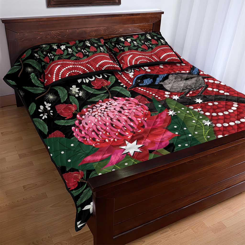 Personalised Australia Waratah And Superb Fairywren Quilt Bed Set Aboriginal Art