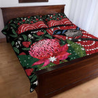 Personalised Australia Waratah And Superb Fairywren Quilt Bed Set Aboriginal Art