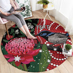 Personalised Australia Waratah And Superb Fairywren Round Carpet Aboriginal Art
