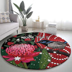 Personalised Australia Waratah And Superb Fairywren Round Carpet Aboriginal Art