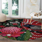 Personalised Australia Waratah And Superb Fairywren Round Carpet Aboriginal Art
