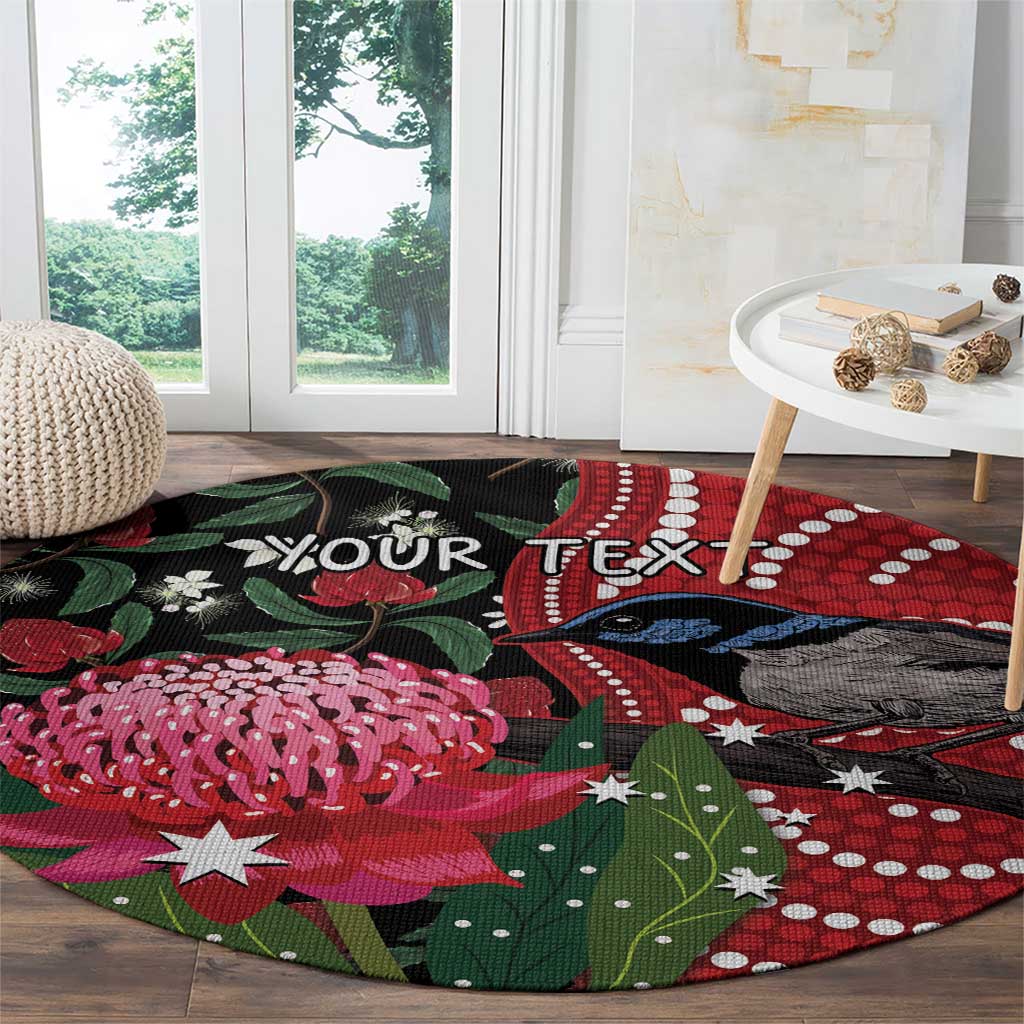 Personalised Australia Waratah And Superb Fairywren Round Carpet Aboriginal Art