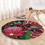 Personalised Australia Waratah And Superb Fairywren Round Carpet Aboriginal Art