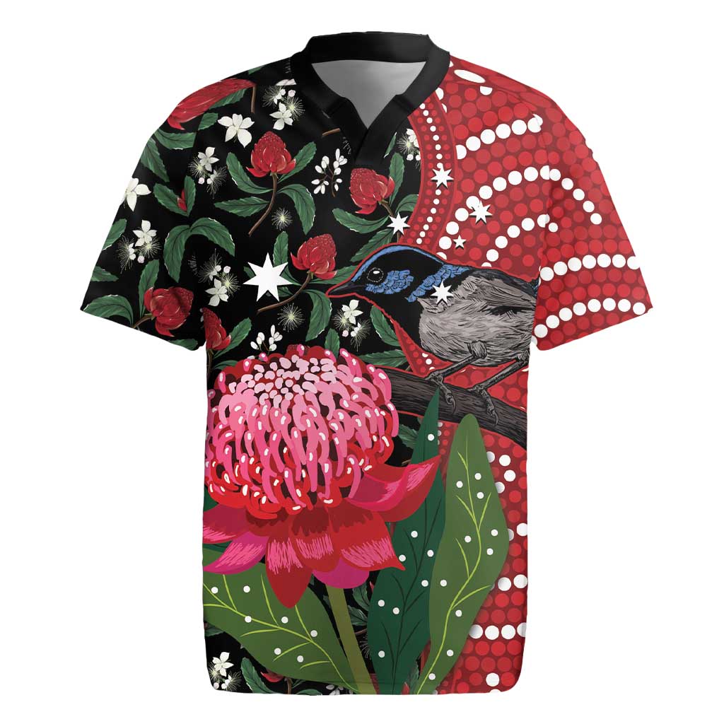 Personalised Australia Waratah And Superb Fairywren Rugby Jersey Aboriginal Art