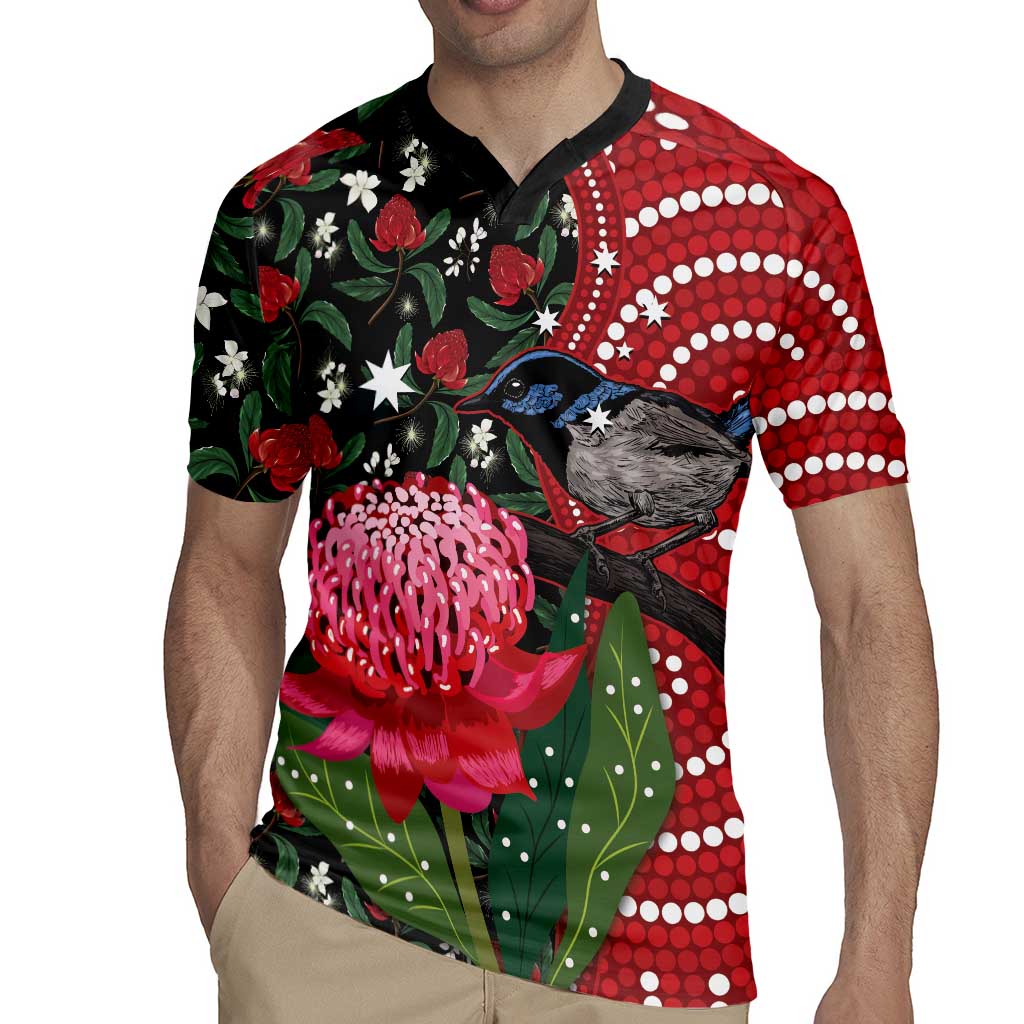 Personalised Australia Waratah And Superb Fairywren Rugby Jersey Aboriginal Art