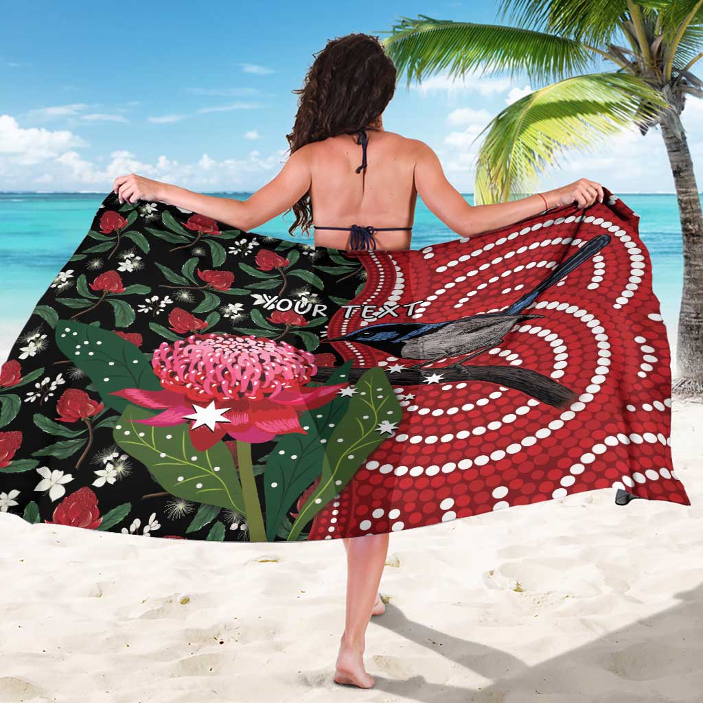 Personalised Australia Waratah And Superb Fairywren Sarong Aboriginal Art