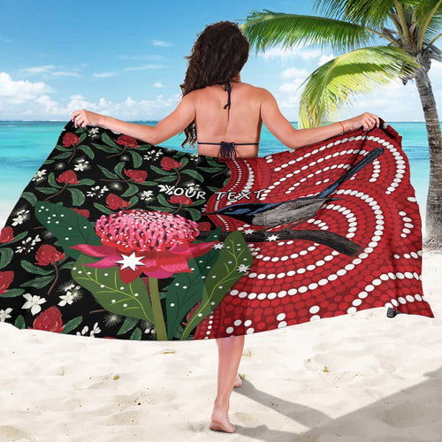 Personalised Australia Waratah And Superb Fairywren Sarong Aboriginal Art