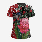Personalised Australia Waratah And Superb Fairywren Scrub Top Aboriginal Art - Aussie Hoodie