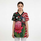 Personalised Australia Waratah And Superb Fairywren Scrub Top Aboriginal Art - Aussie Hoodie