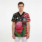 Personalised Australia Waratah And Superb Fairywren Scrub Top Aboriginal Art - Aussie Hoodie