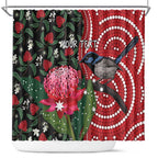 Personalised Australia Waratah And Superb Fairywren Shower Curtain Aboriginal Art