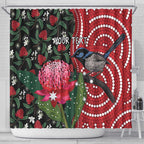 Personalised Australia Waratah And Superb Fairywren Shower Curtain Aboriginal Art
