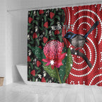 Personalised Australia Waratah And Superb Fairywren Shower Curtain Aboriginal Art