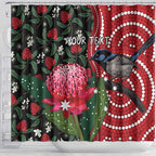 Personalised Australia Waratah And Superb Fairywren Shower Curtain Aboriginal Art