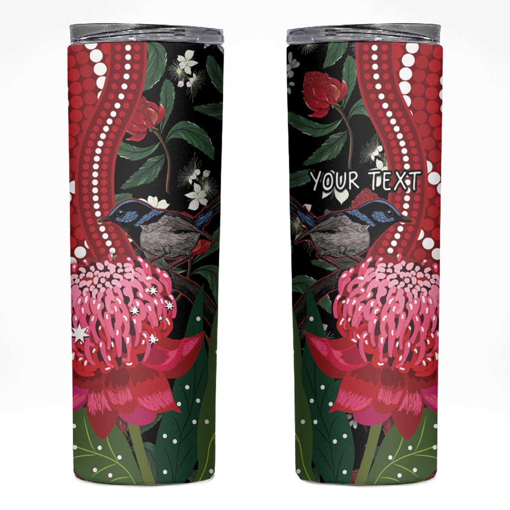 Personalised Australia Waratah With Superb Fairywren Skinny Tumbler Aboriginal Art